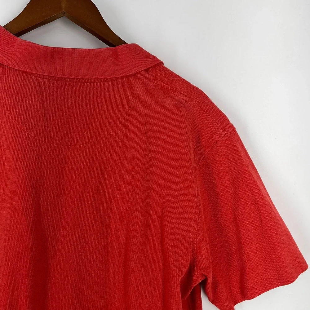 Lands End Mens Red Pique Cotton Short Sleeve Polo Shirt with Pocket Size L 42-44
